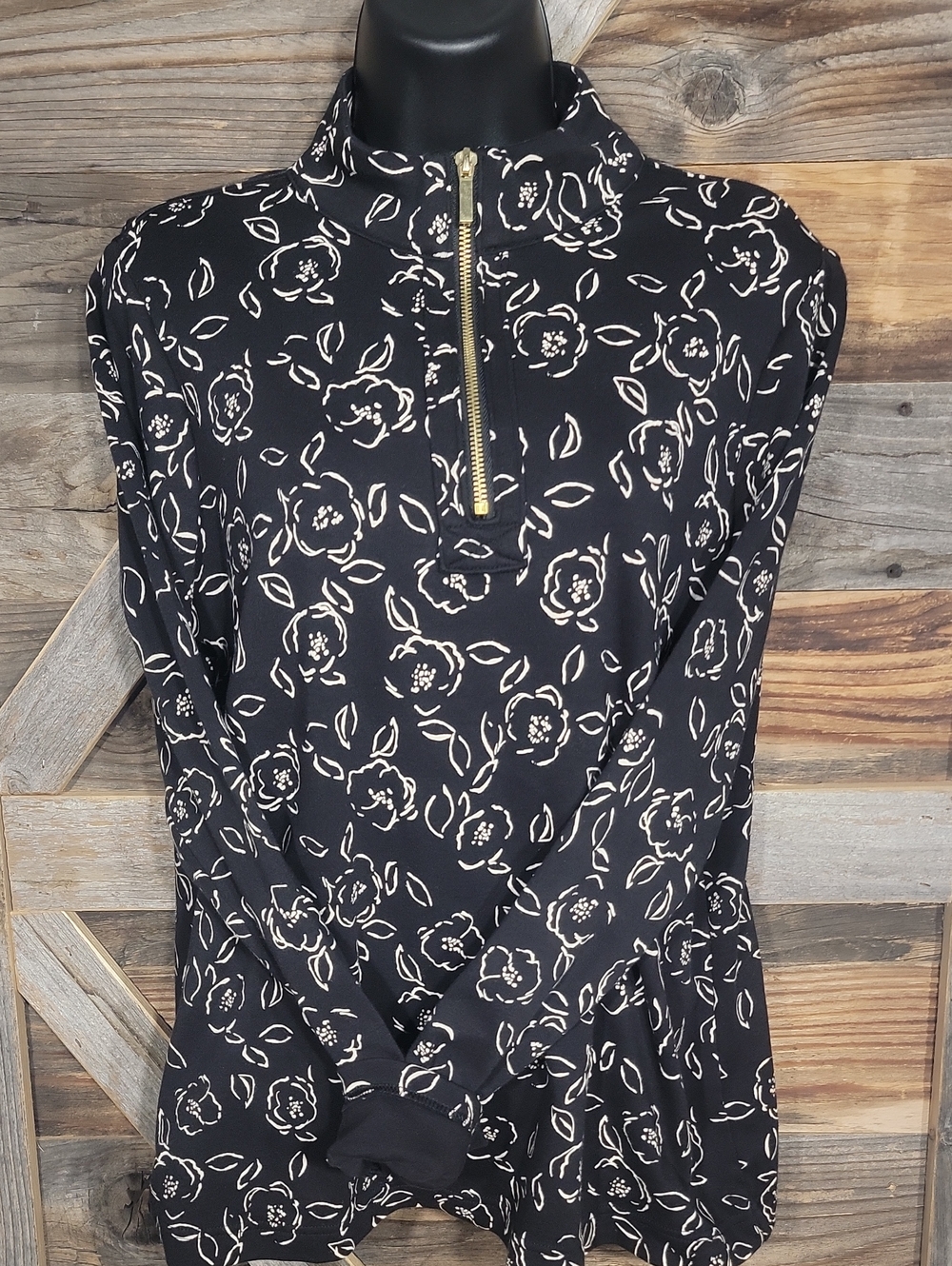 Croft & barrow Black Floral Half-Zip Pullover